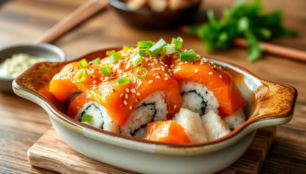 Salmon sushi bake